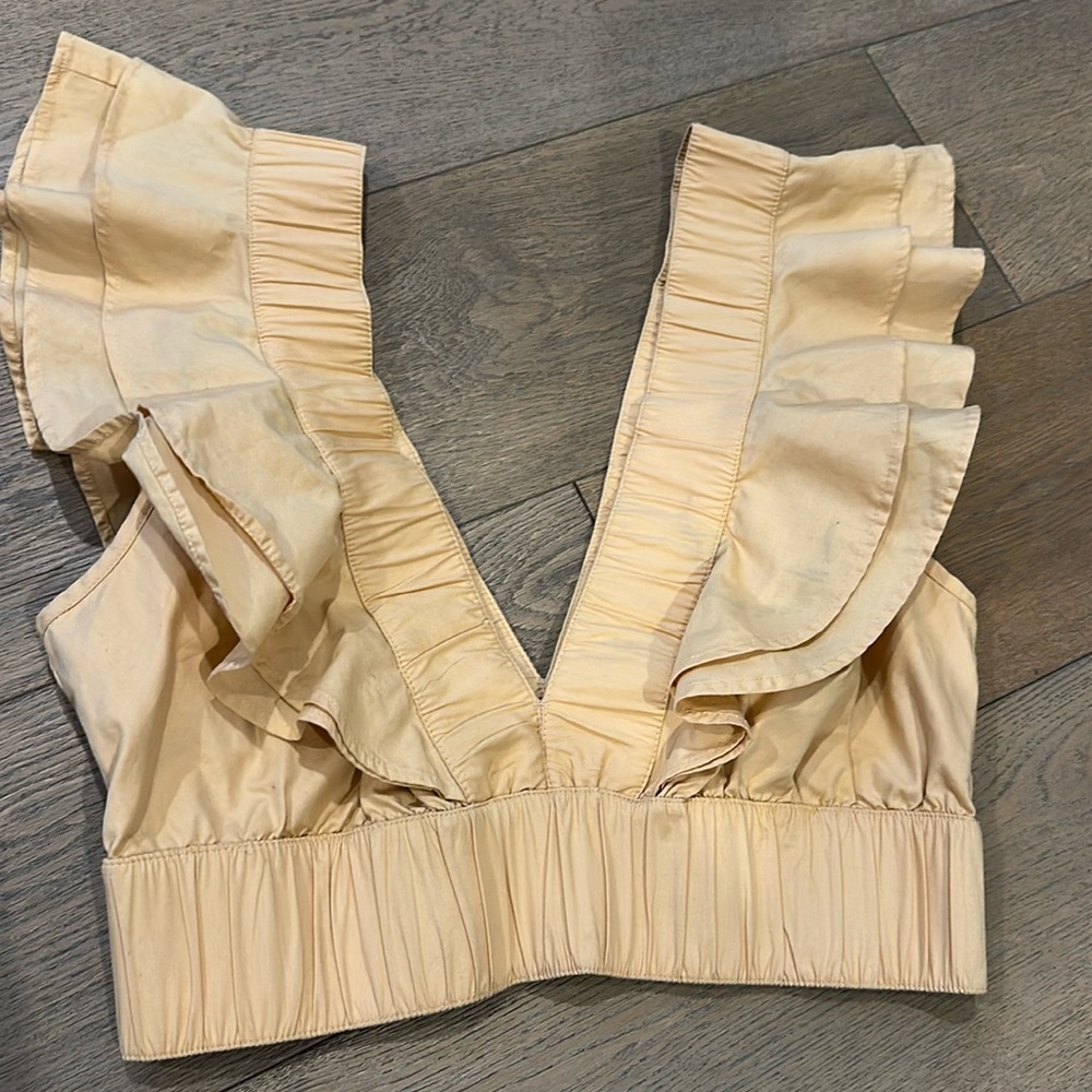 Abercrombie & Fitch flirty cropped V neck top Marigold Yellow color